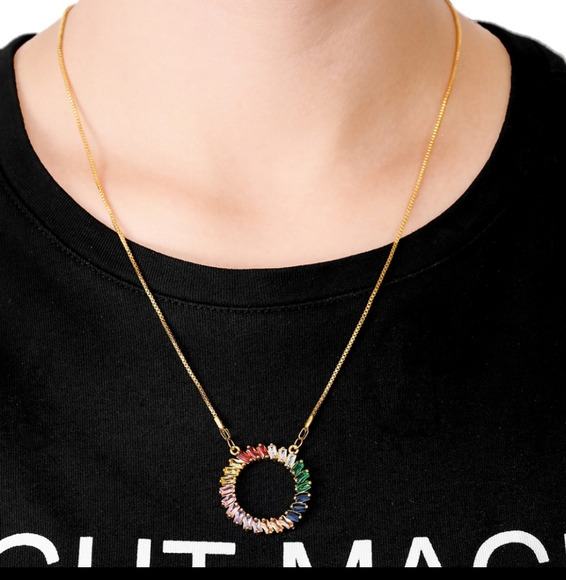 🌈NEW COLORFUL CZ DIAMOND CIRCLE OF 💞 NECKLACE - Picture 6 of 6